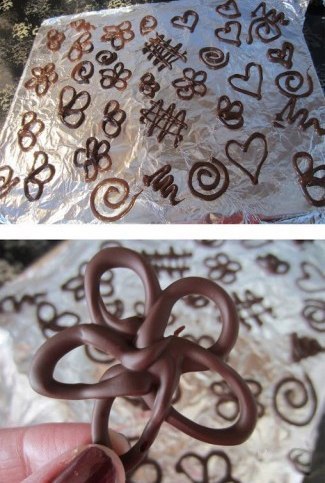 Шоколадный декор для торта или пирожных сделать очень легко и просто! Нам понадобится любой шоколад, пакет, фольга и ножницы. 